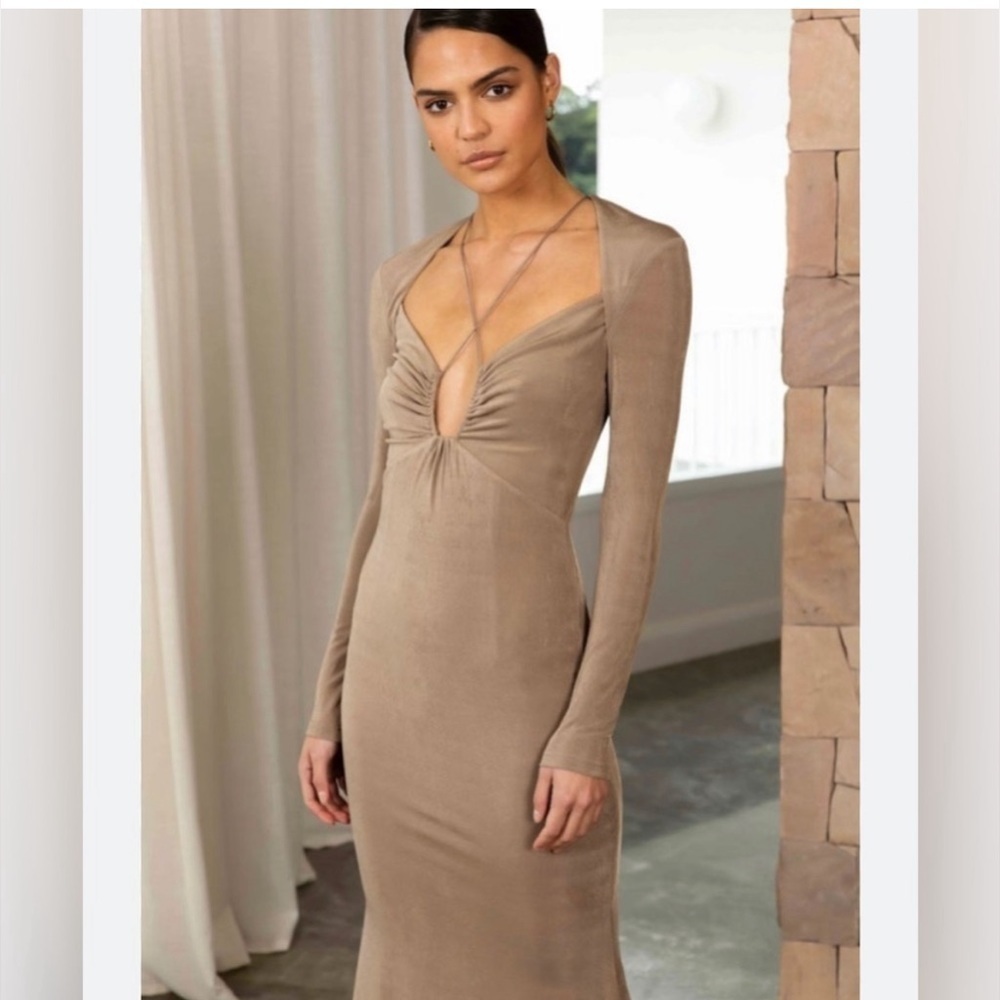 JASON WU Engracia Midi Dress Khaki Tan Open Back NWT$320